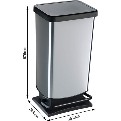 ROTHO - Paso Rubbish Bin 40 L with Pedal and Lid, Plastic (PP) BPA-Free, Carbon Metallic, 40 L (35.3 x 29.5 x 67.6 cm)