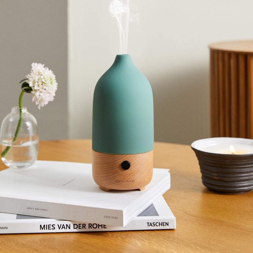 CREATE - Aroma Ceramic Aroma Diffuser and Mini Humidifier – Sage Green (100 ml) 