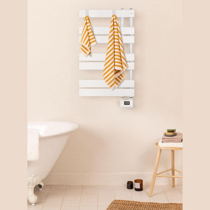 Create - Warm Towel Modern/Electric Towel Rail White / 80 x 50 cm / 2 in 1, 6 Operating Modes, LCD Display, Timer up to 24 Hours, 400 W
