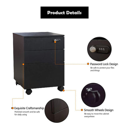 Happy Home 3 Drawer Lockable Wooden Document Cabinet