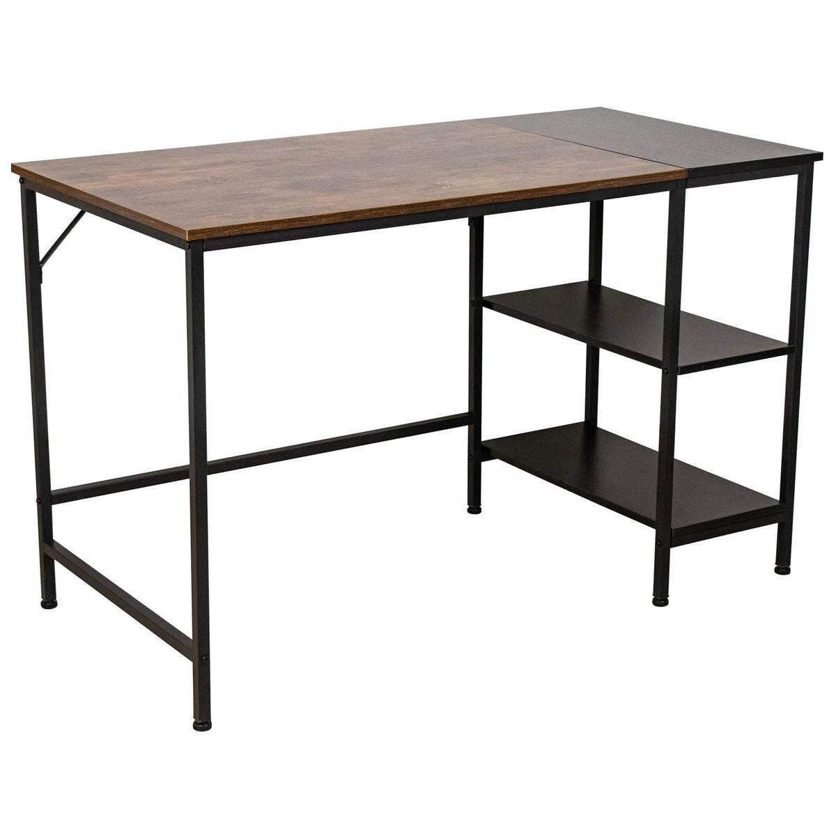 CLP Ocala Wooden Office Desk with attached shelf and metal base in black/brown