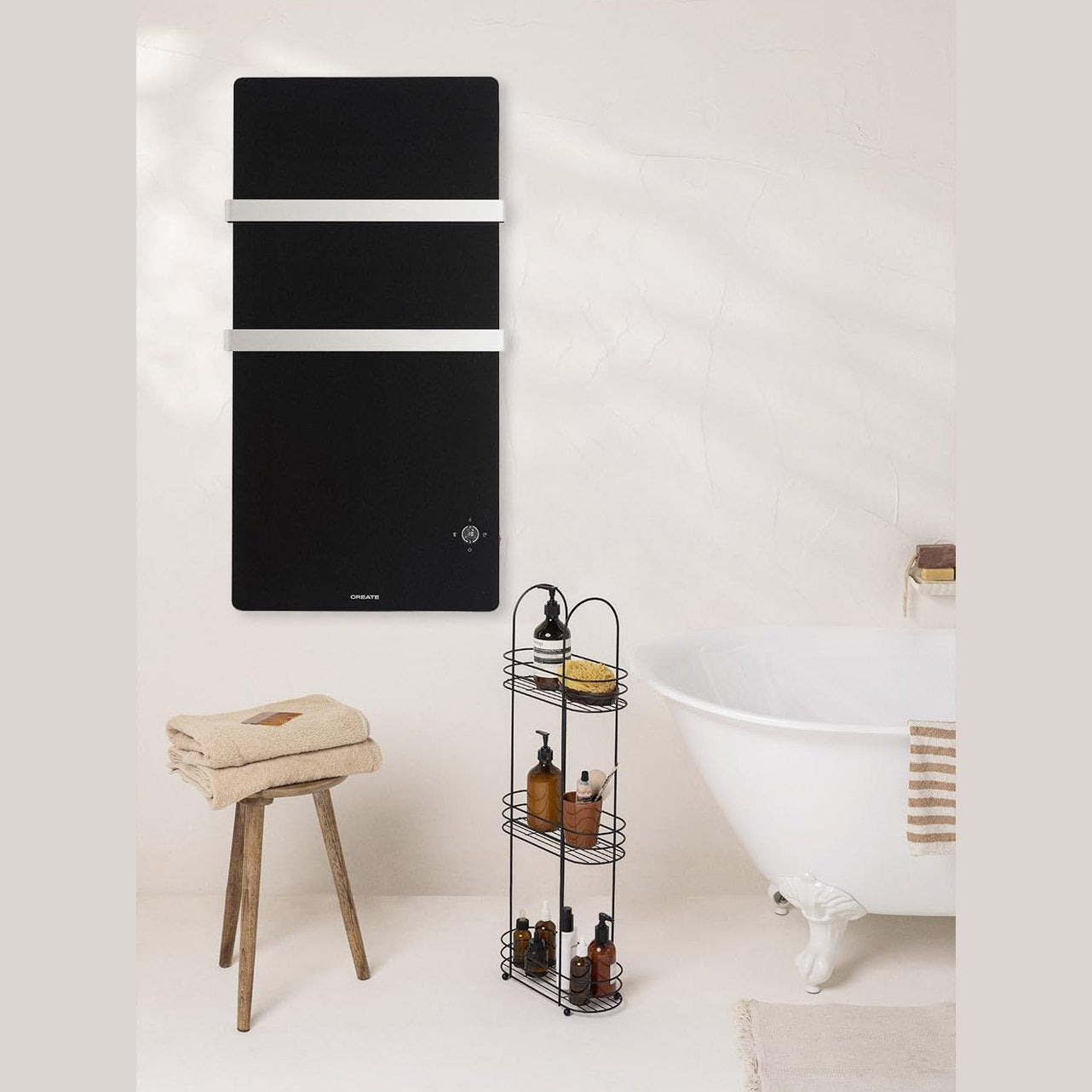 Create - Warm Towel Cristal – Electric Glass Towel Rail with WiFi, Black