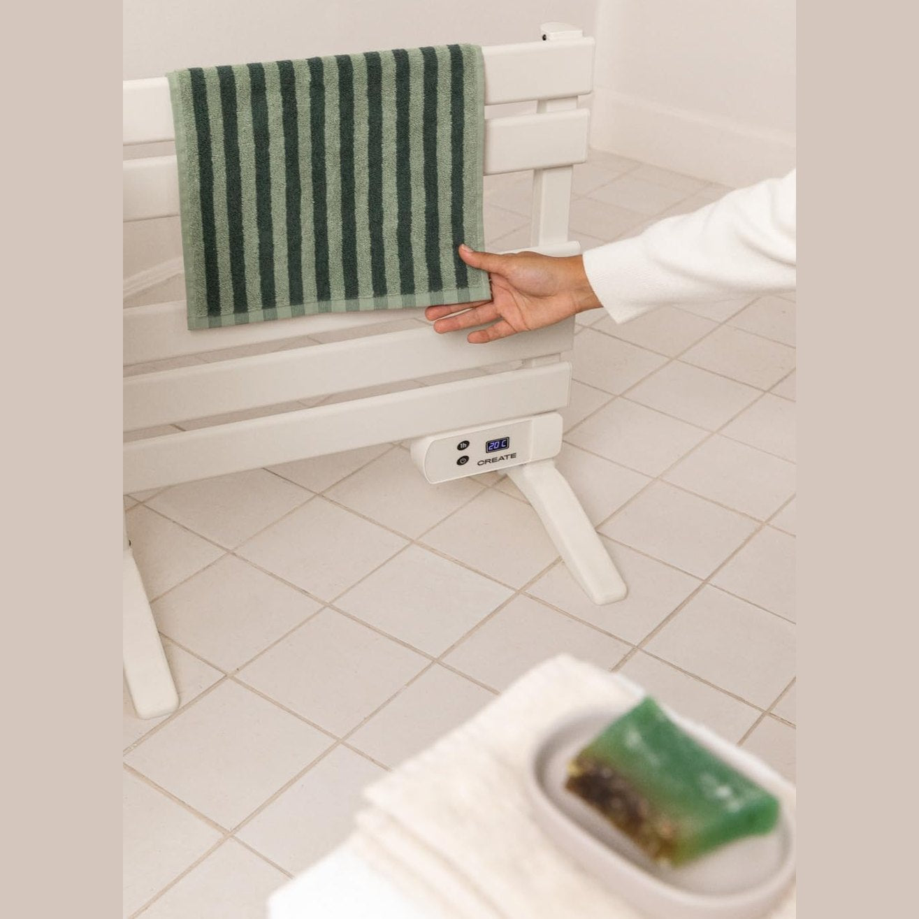 Create - Warm Towel Mini Electric Bathroom Radiator Cream with Feet 58.4 x 41 x 55.8 cm