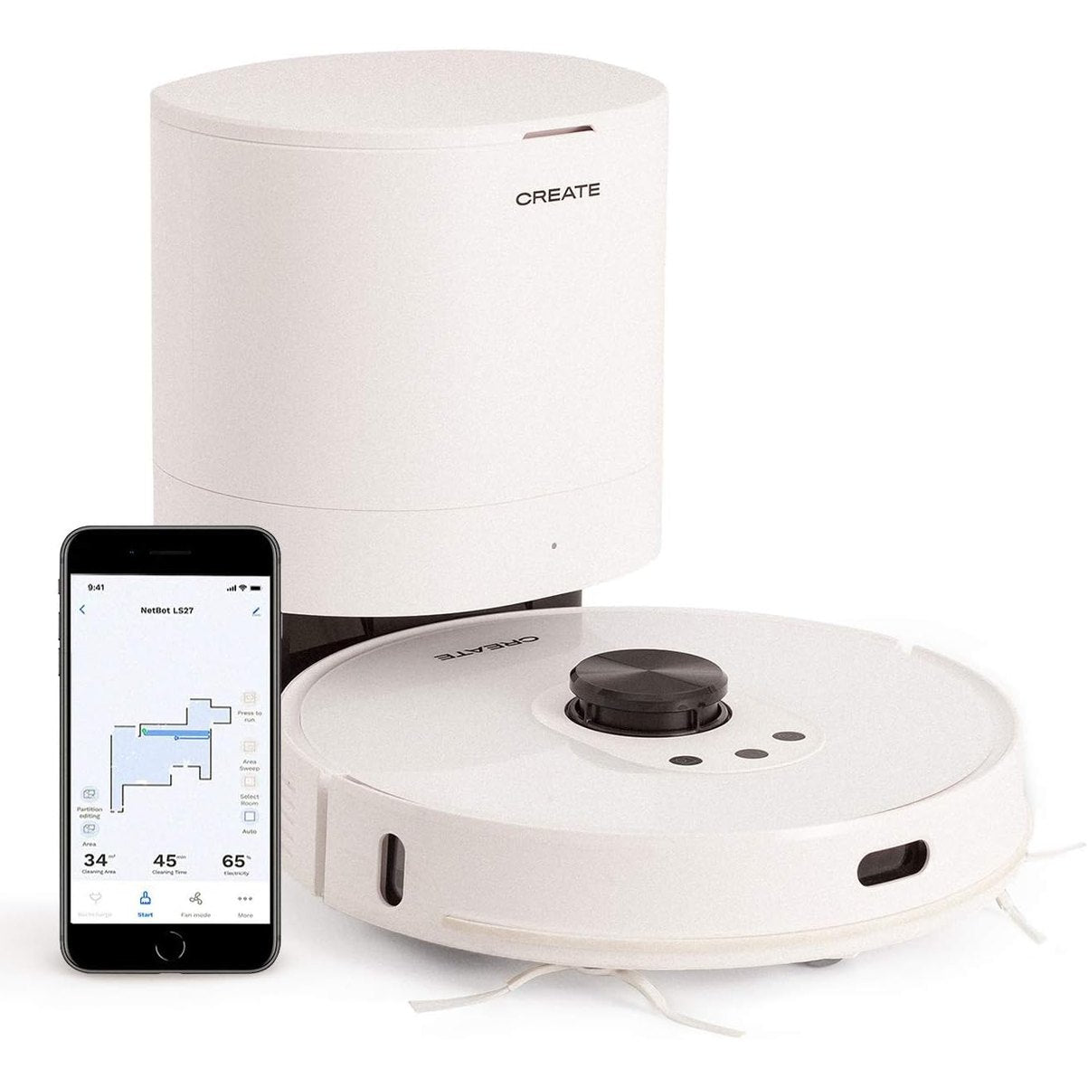 CREATE -  NETBOT LS27 / Laser Robot Vacuum Cleaner with Automatic Emptying / High Power 2700Pa, WiFi, for All Floor Types, Programmable