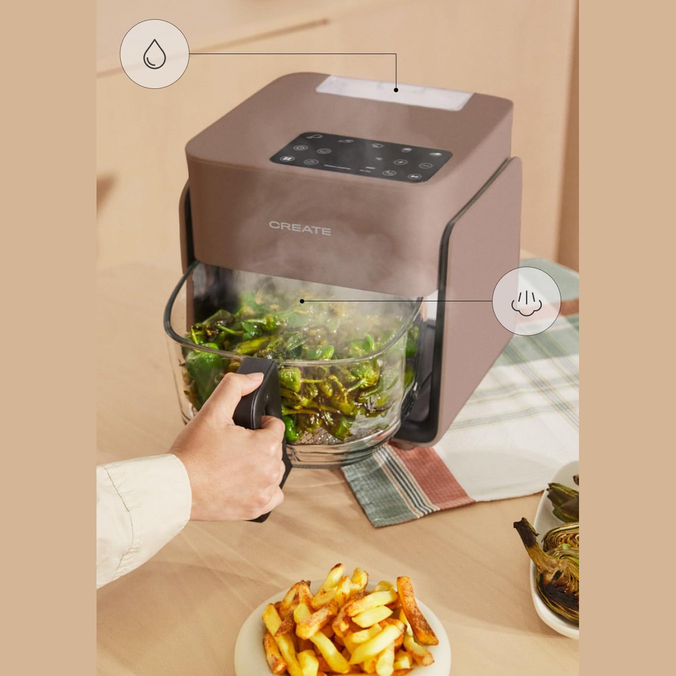 CREATE 4.2L Mist Oil-Free Hot Air Fryer with Mocha Water Steamer