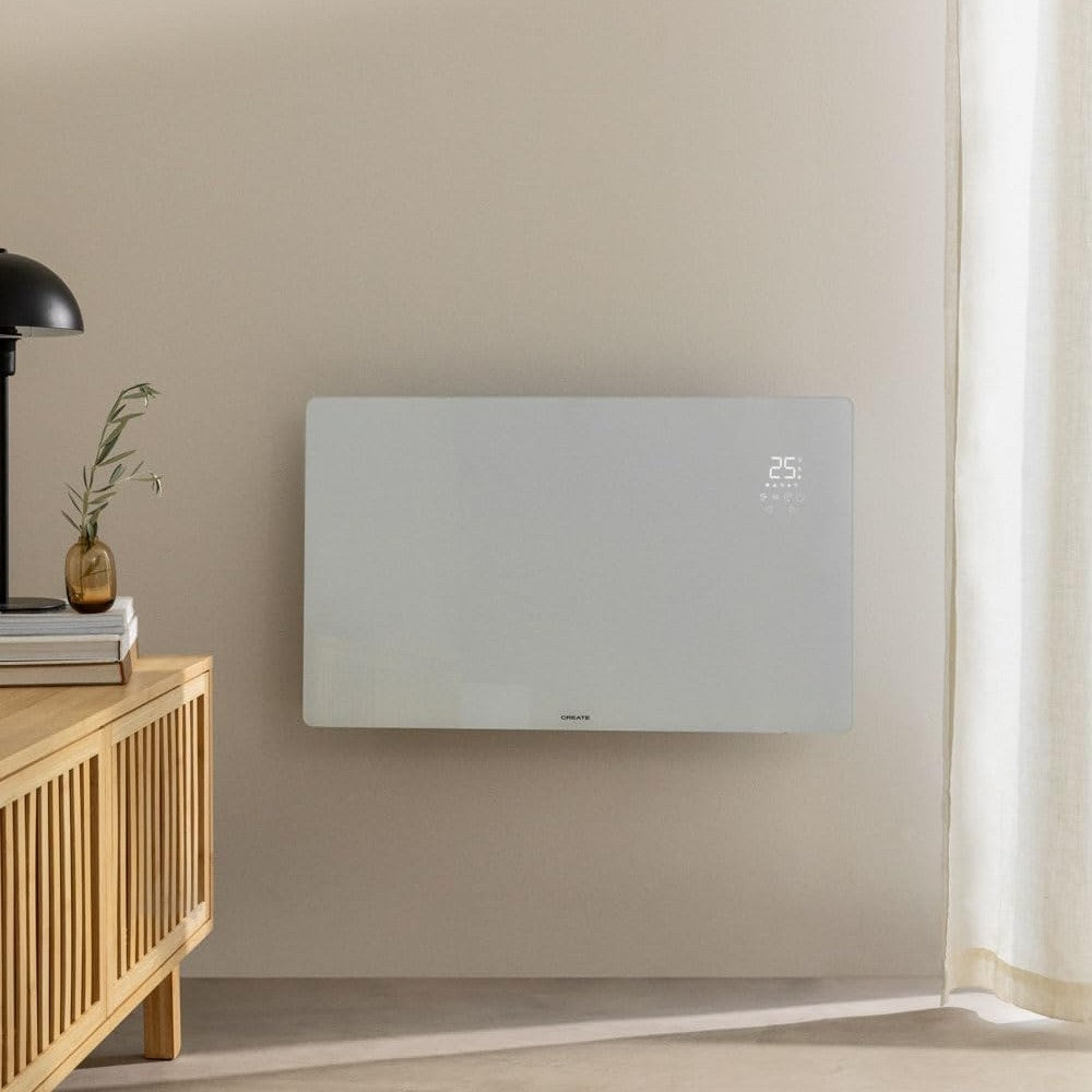 Create - WARM CRYSTAL 1500W – Black Electric Glass Convector with WiFi, LED Touch Screen, and 2 Power Levels