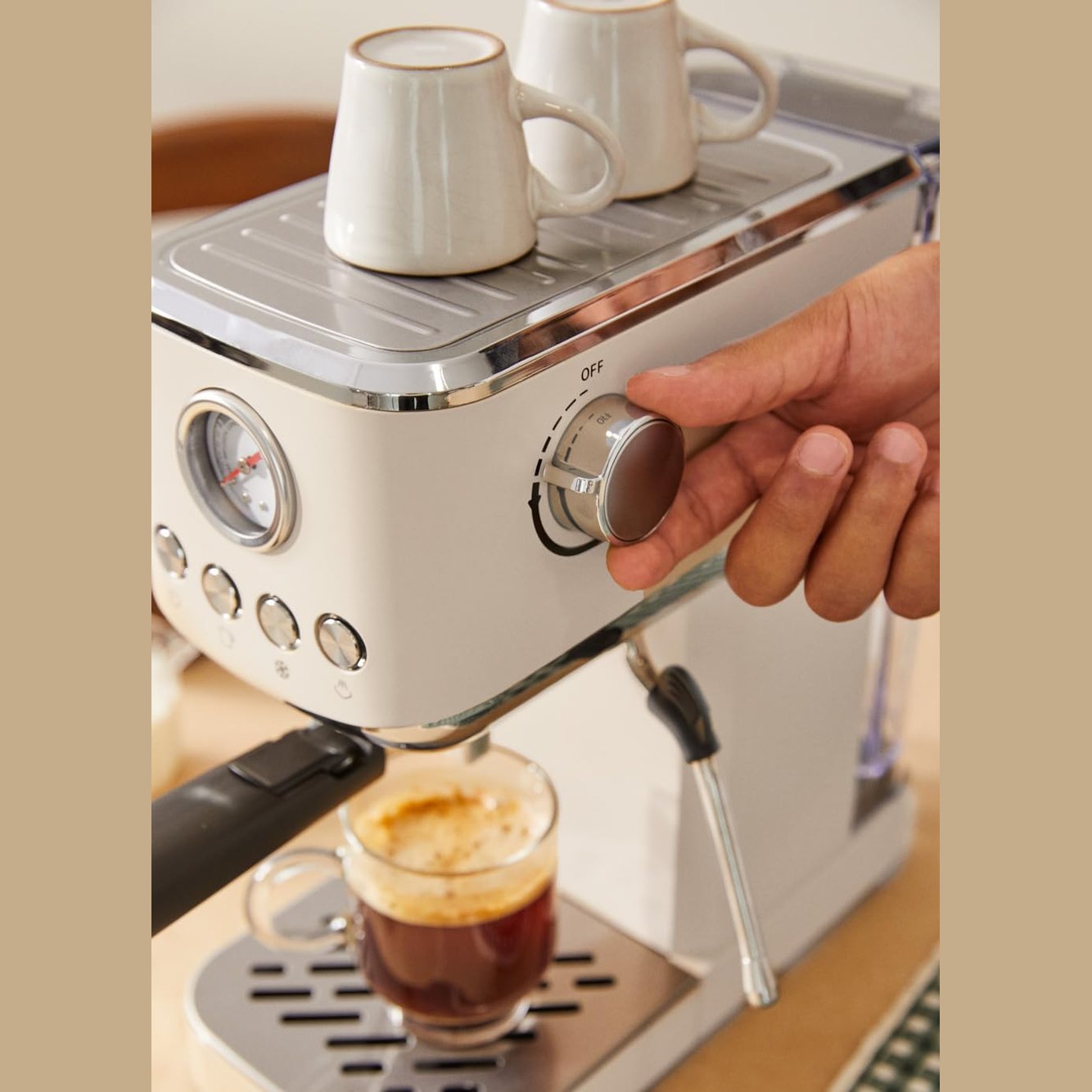 CREATE - Thera Classic Compact Espresso Machine – Semi-Automatic, 20 Bar, 1350 W - Cream White