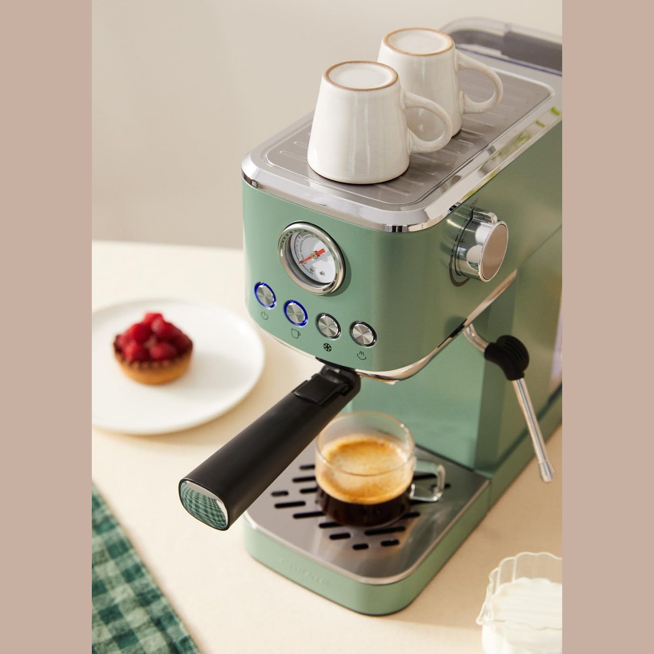 CREATE - Thera Classic Compact Espresso Machine – Semi-Automatic, 20 Bar, 1350 W - Sage Green