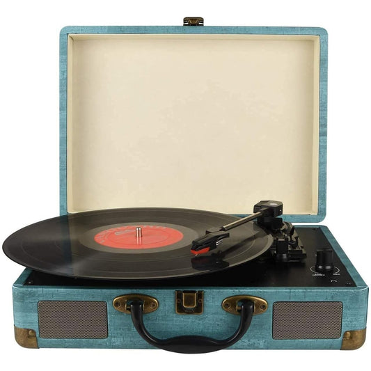 Suitcase - Vintage 3-Speed Bluetooth Vinyl Record Player with Built-in Speakers