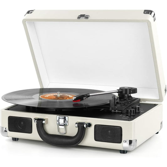 Suitcase - Vintage 3-Speed Bluetooth Vinyl Record Player with Built-in Speakers
