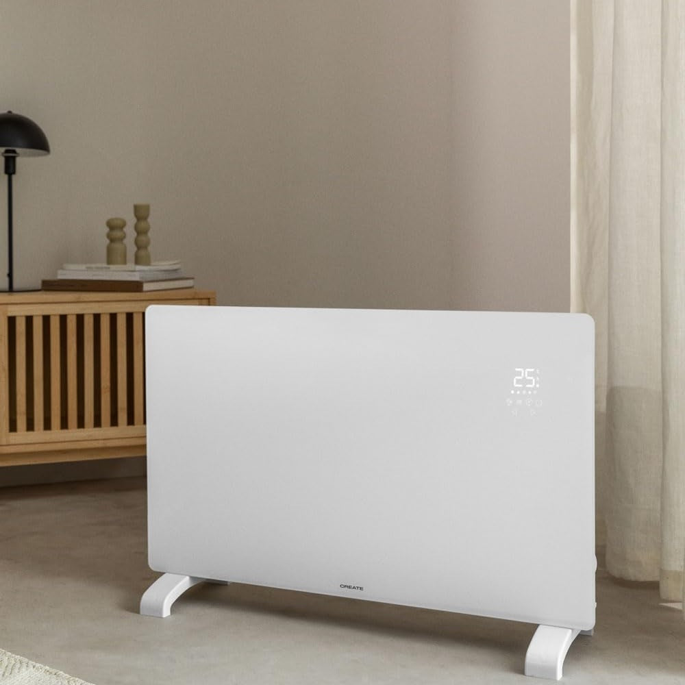 Create - WARM CRYSTAL 1500W – Black Electric Glass Convector with WiFi, LED Touch Screen, and 2 Power Levels