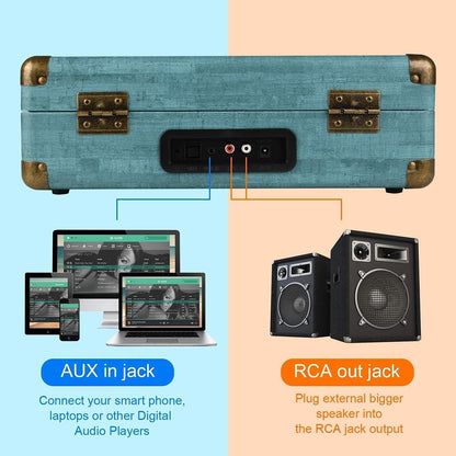 Suitcase - Vintage 3-Speed Bluetooth Vinyl Record Player with Built-in Speakers