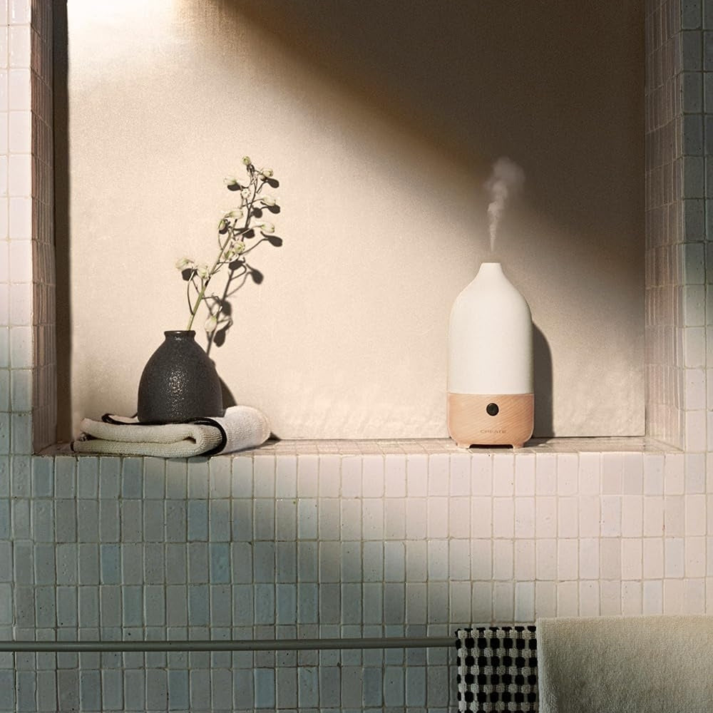 CREATE - Aroma Ceramic Aroma Diffuser and Mini Humidifier – Cream White (100 ml) 