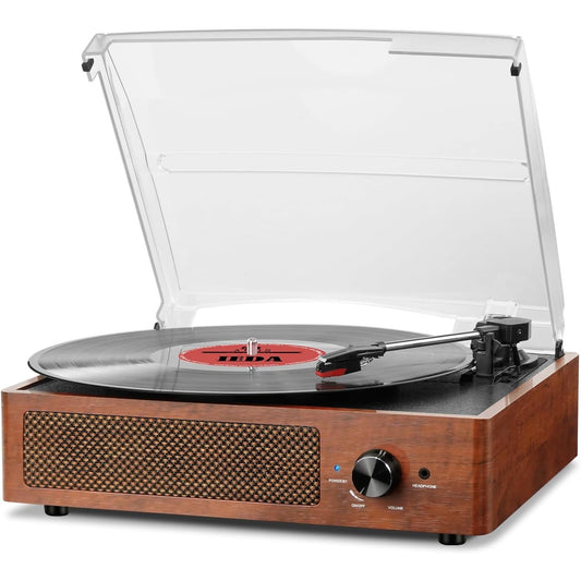Record Player - for Vinyl – Vintage 3-Speed Turntable with Built-in Speakers (Orange)