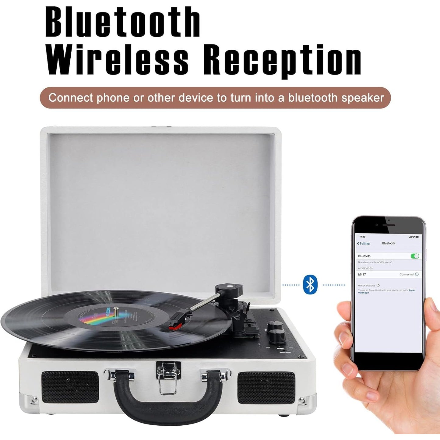 Suitcase - Vintage 3-Speed Bluetooth Vinyl Record Player with Built-in Speakers