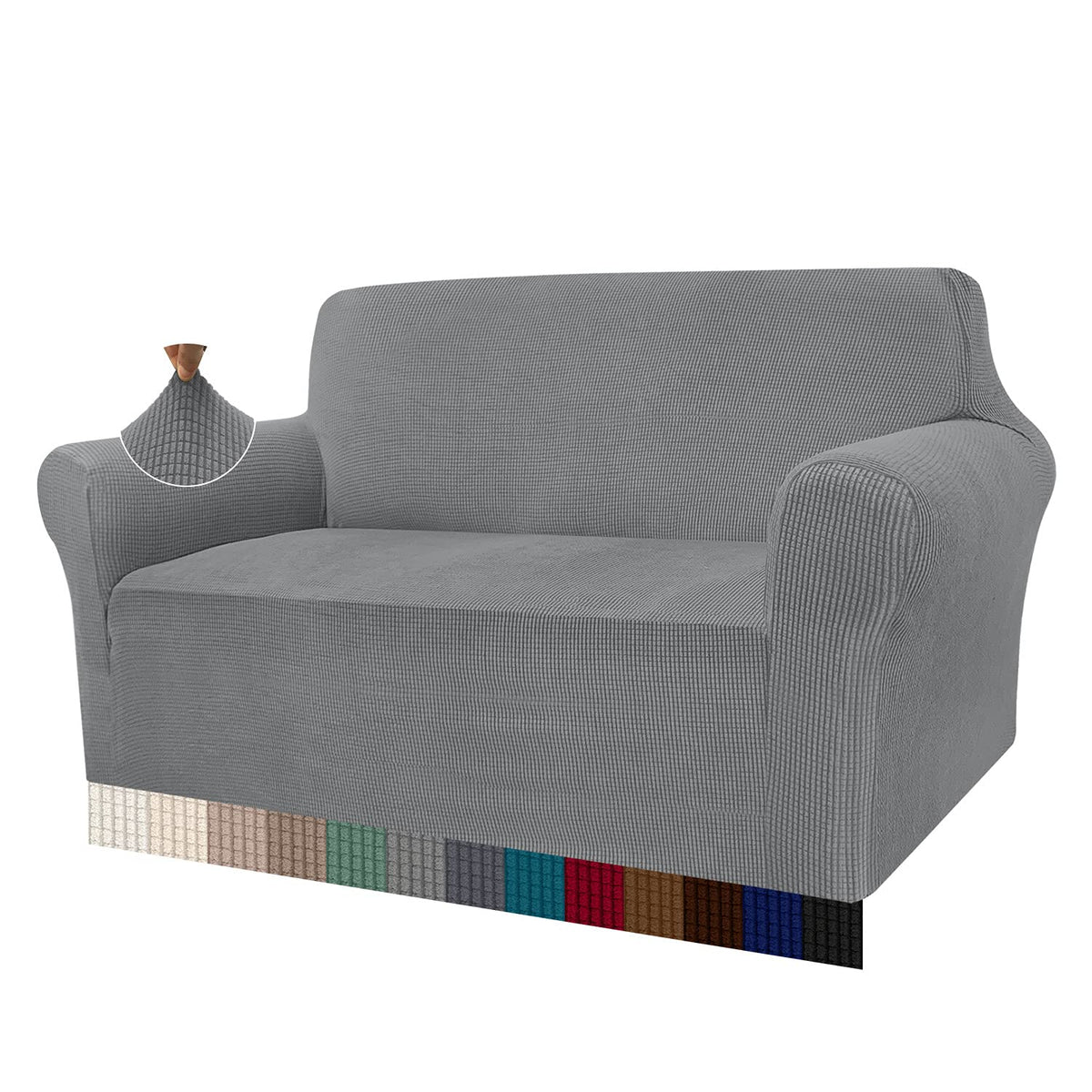 Granbest high stretch sofa cover for 2 seater with checkered pattern in light gray