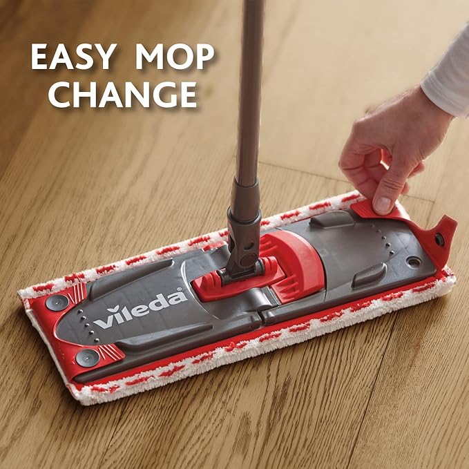 Vileda - DuActiva Broom with 3-Piece Handle and 2-in-1 Sweeping Set & UltraMax Floor Mop Replacement Cover, Pack of 1, for All Vileda Flat Mop Systems, Removes Over 99 Percent of Bacteria