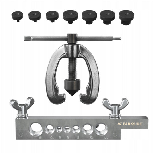 Parkside pipe flaring tool set with adjustable flaring and crimping capabilities