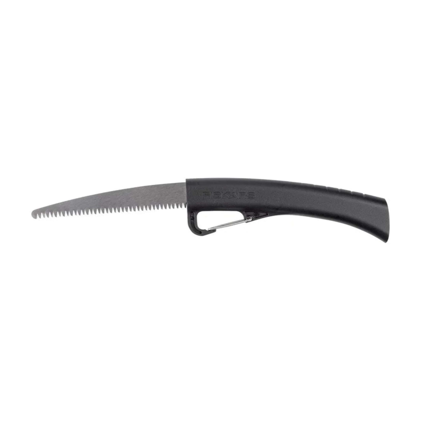 Fiskars curved blade pruning saw with serrated edge and black handle