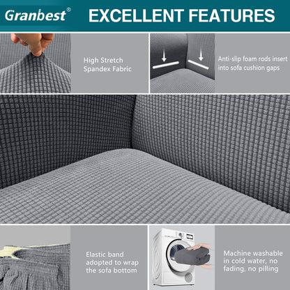 Granbest High Stretch Sofa Cover for 2 Seater in Light Gray