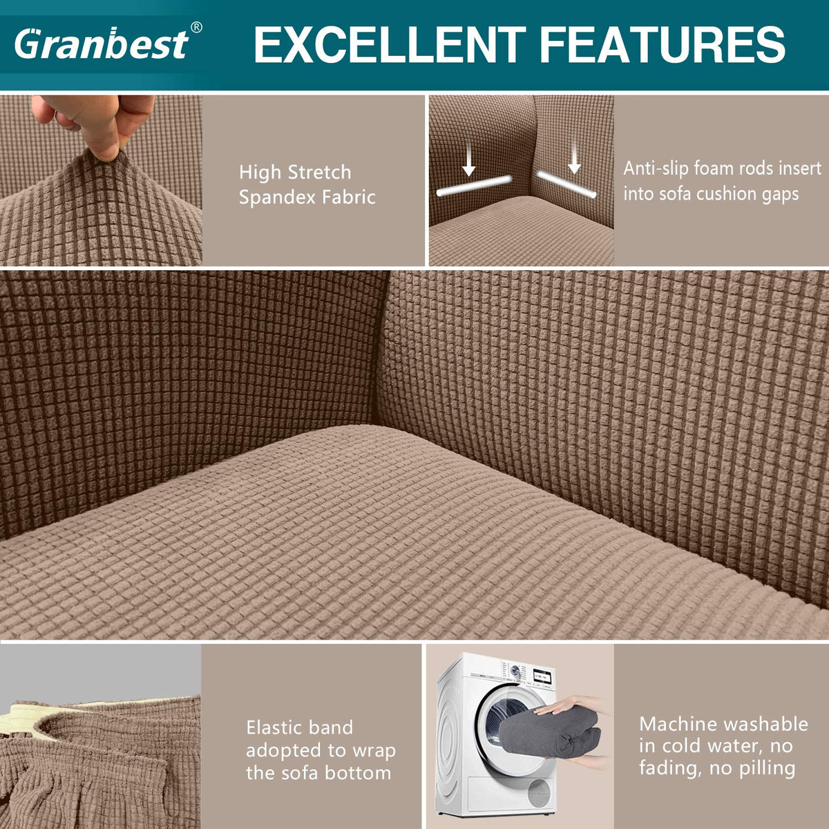 Granbest High Stretch 2 Seater Sofa Cover in Sand