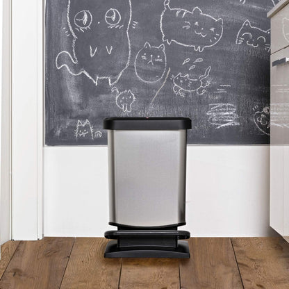 ROTHO - Waste bin 20l with pedal and lid, Plastic (PP) BPA-free, carbon metallic, 20l (29,3 x 26,6 x 45,7 cm)