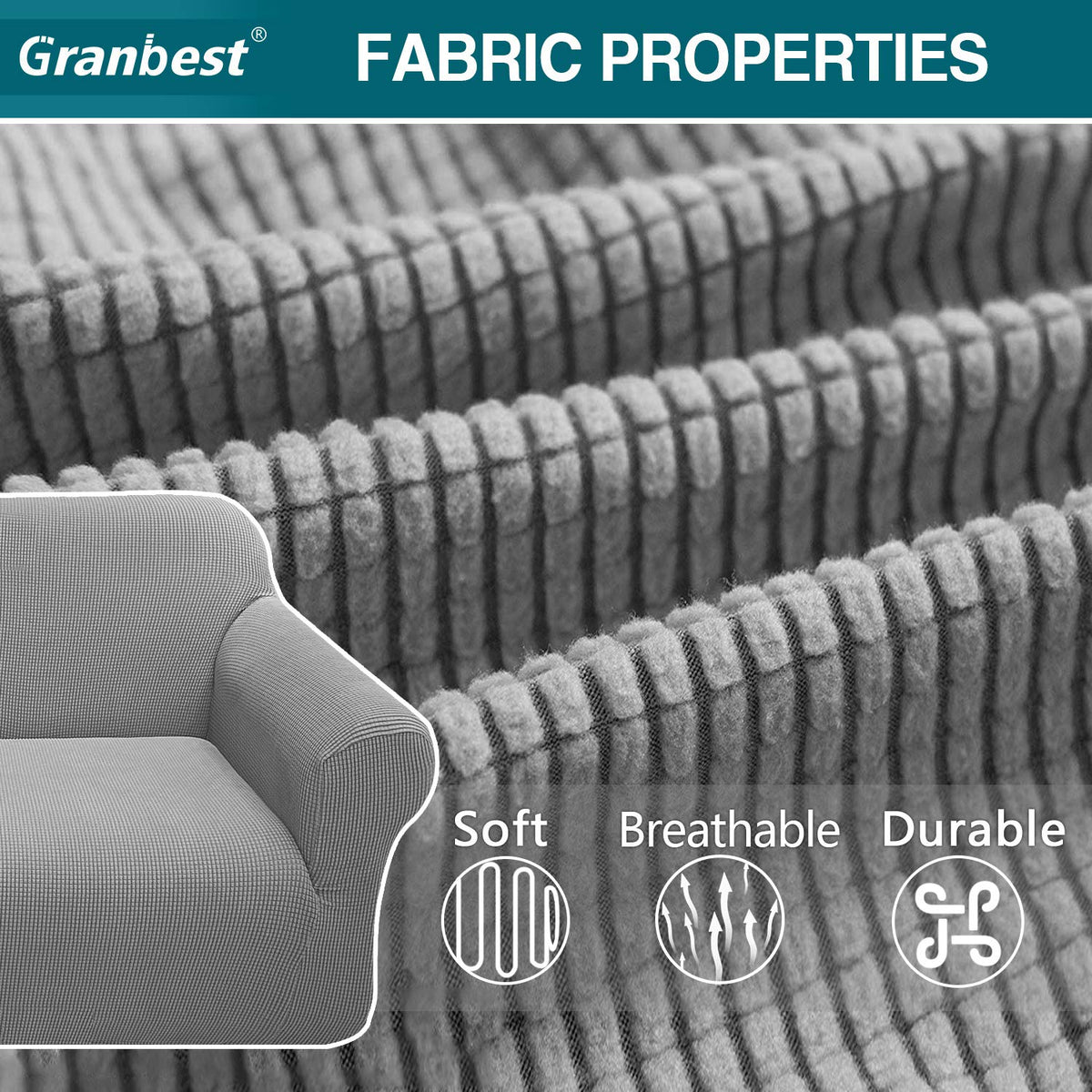 Granbest High Stretch Sofa Cover for 2 Seater in Light Gray