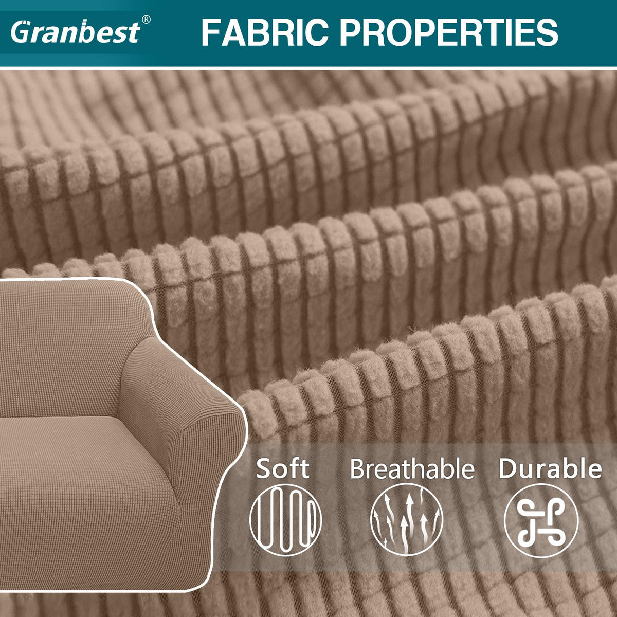 Granbest High Stretch 2 Seater Sofa Cover in Sand