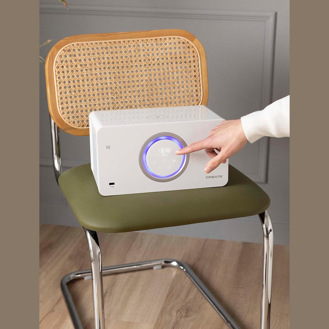 CREATE - AIR PURE COMPACT – Air Purifier with Bluetooth Speaker and Wireless Charger, White