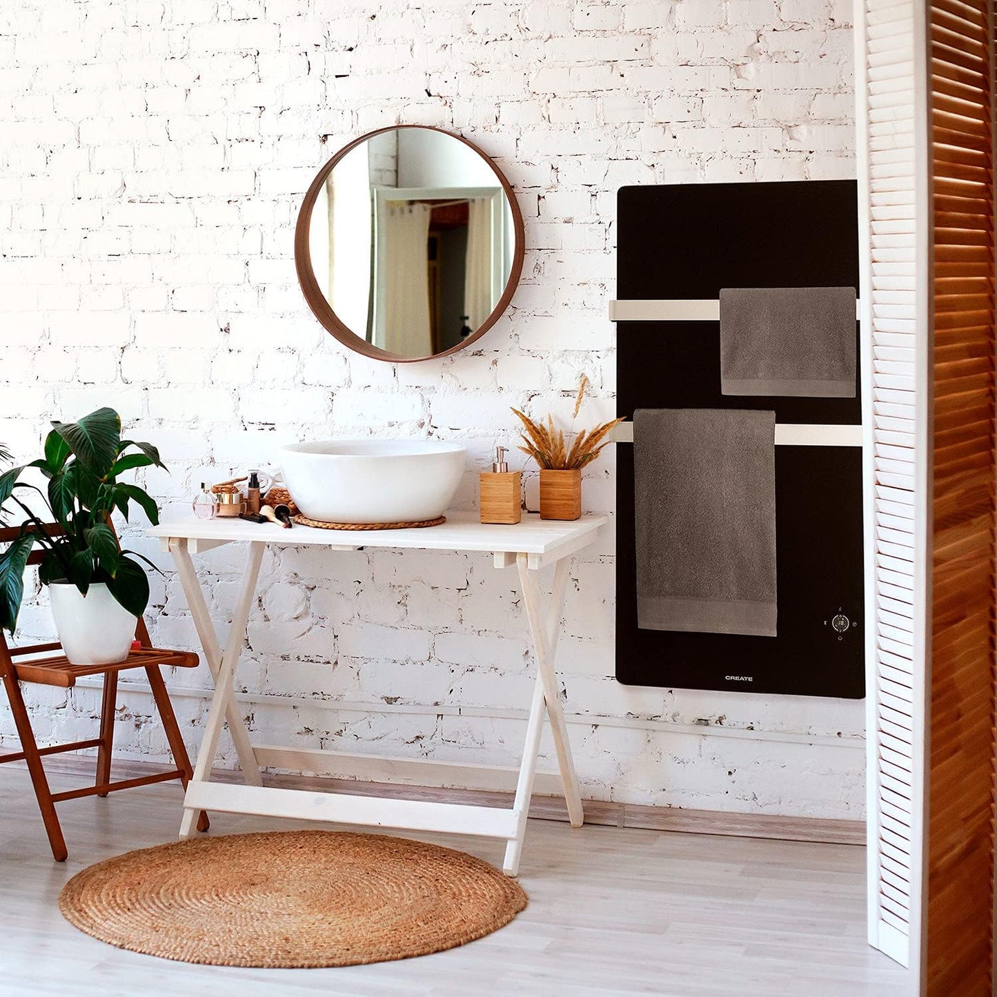 Create - Warm Towel Cristal – Electric Glass Towel Rail with WiFi, Black