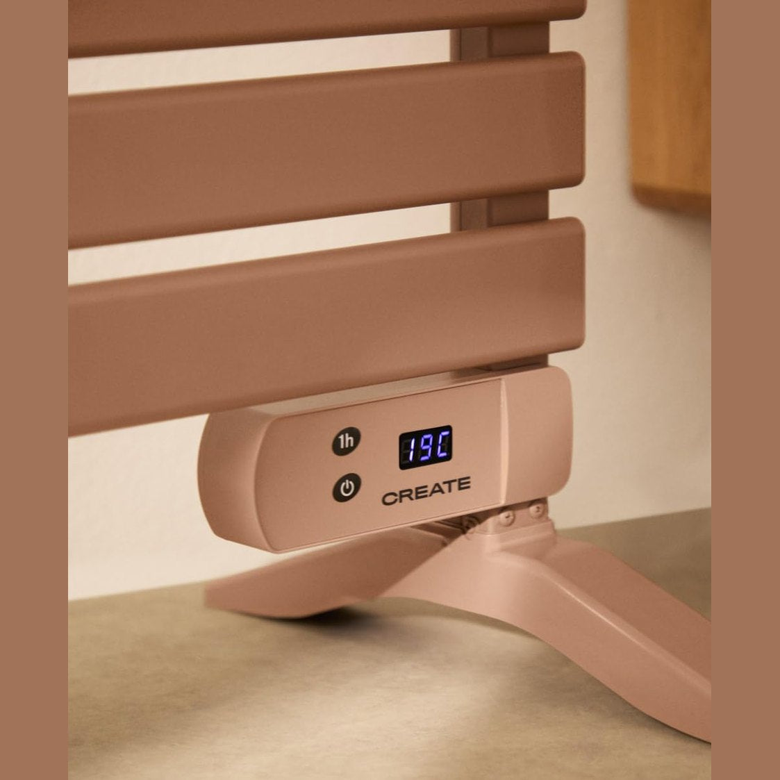 CREATE / Warm Towel 500W / Electric Towel Rail Mocha with Feet / 103 x 5 x 55 cm/for Floor or Wall. Timer. LCD Display. Low Consumption