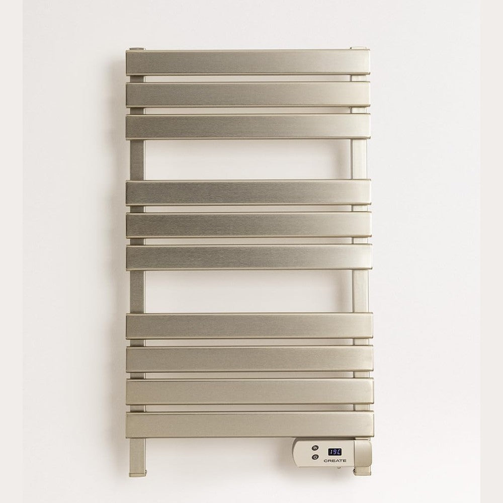 CREATE / Warm Towel 500W / Electric Towel Rail Stainless Steel / 96.6 x 5 x 55 cm / for Floor or Wall. Timer. LCD Display. Low Consumption