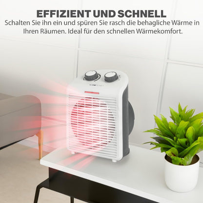 Clatronic HL 3761 263951 Fan Heater, Mobile & Compact Fan Heater, 2 Heat Settings (1000/2000 W), Cold Level (Fan), Sturdy Carry Handle, White