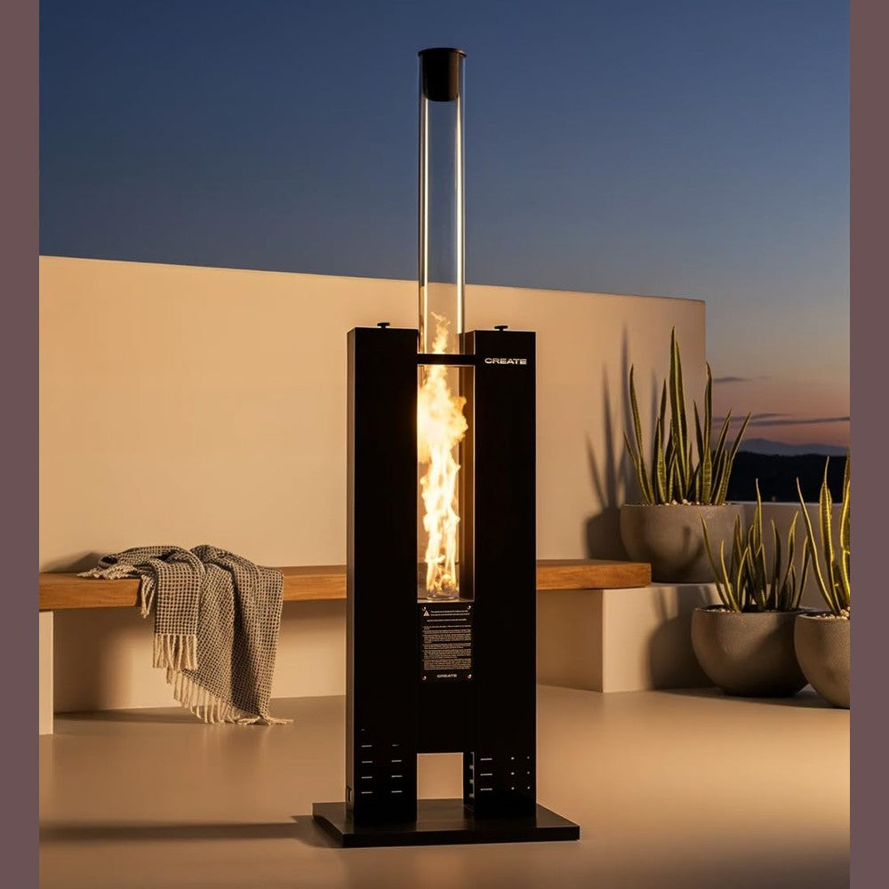 CREATE/FIRE TUBE HEATER/Outdoor smokeless pellet stove black / 8.2kW, smoke free, resistant materials capacity 3.6 kg pellets, coverage up to 9 m²