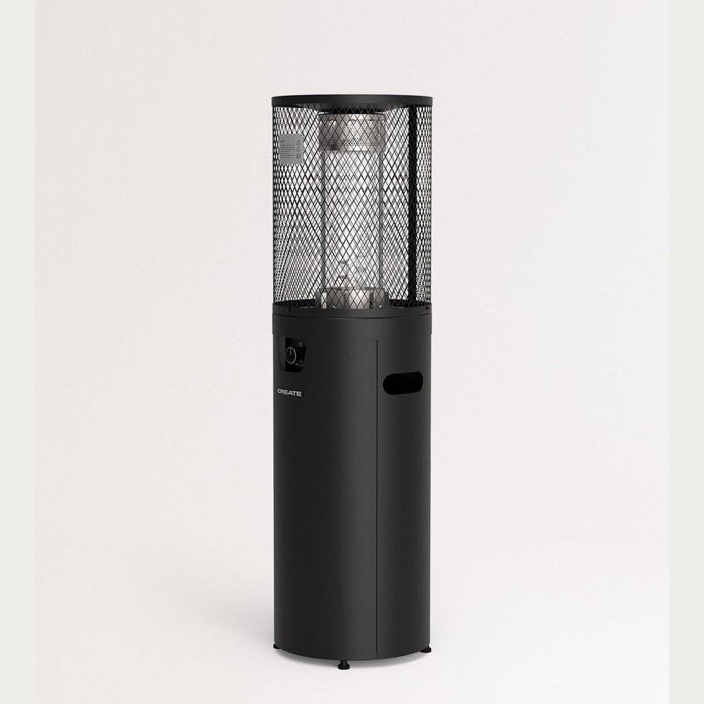 CREATE /FIRE ROUND HEATER/Black gas heater for patios and outdoors/Electric ignition, adjustable flame, safety, outdoor use, heavy duty materials, 8 kW
