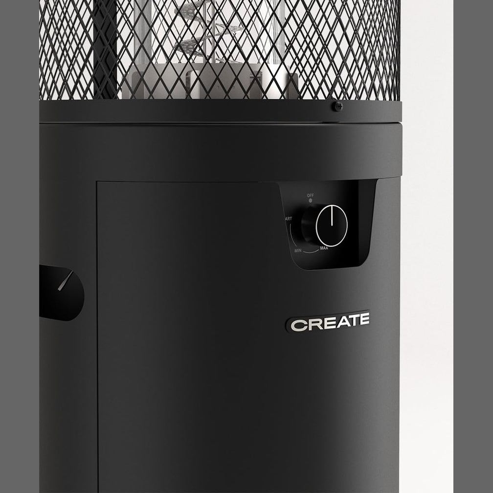 CREATE /FIRE ROUND HEATER/Black gas heater for patios and outdoors/Electric ignition, adjustable flame, safety, outdoor use, heavy duty materials, 8 kW
