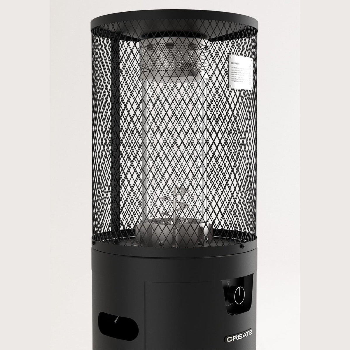 CREATE /FIRE ROUND HEATER/Black gas heater for patios and outdoors/Electric ignition, adjustable flame, safety, outdoor use, heavy duty materials, 8 kW