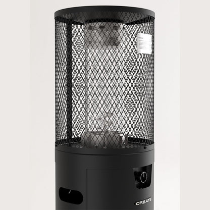 CREATE /FIRE ROUND HEATER/Black gas heater for patios and outdoors/Electric ignition, adjustable flame, safety, outdoor use, heavy duty materials, 8 kW