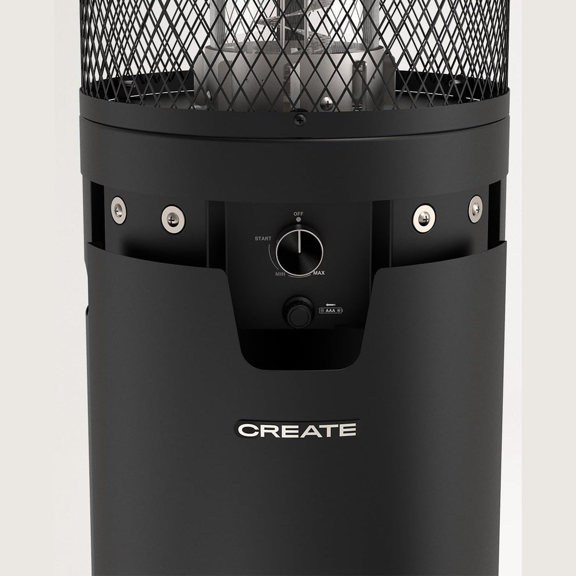 CREATE /FIRE ROUND HEATER/Black gas heater for patios and outdoors/Electric ignition, adjustable flame, safety, outdoor use, heavy duty materials, 8 kW