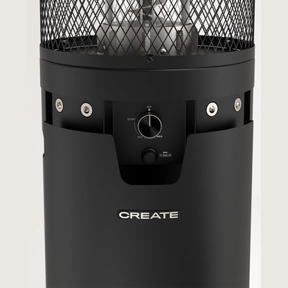 CREATE /FIRE ROUND HEATER/Black gas heater for patios and outdoors/Electric ignition, adjustable flame, safety, outdoor use, heavy duty materials, 8 kW