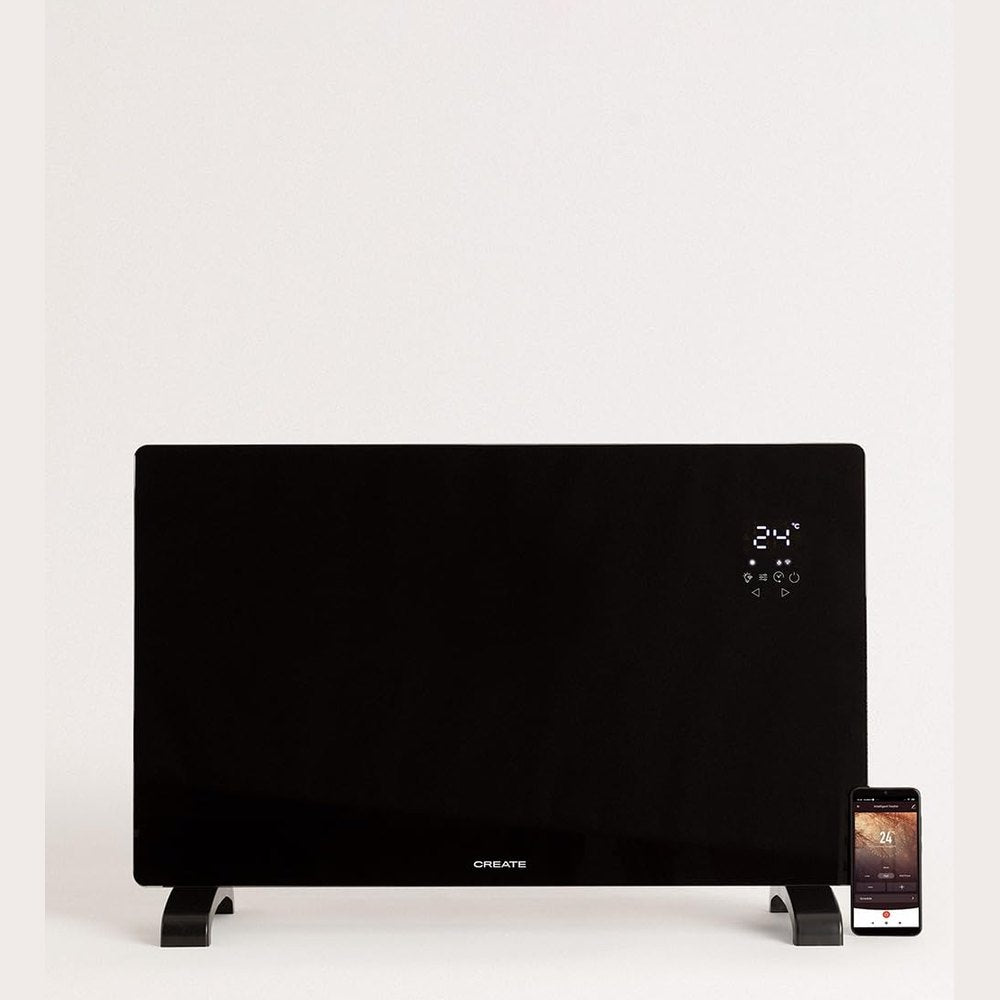 CREATE /WARM CRYSTAL 2500W / Electric Glass Convector Black with WiFi, 2 Powers, 24-Hour Timer, Touch Screen, Low Noise, IP24