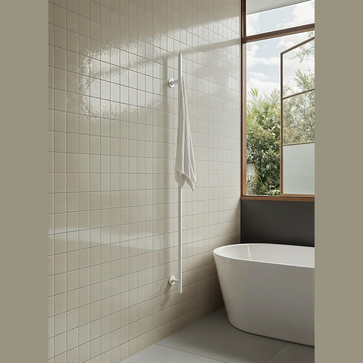 CREATE /Warm Towel Tube/Electric Towel Dryer 1 Bar White/Vertical Design, 150x2.5cm, 2 Temperature Settings, Timer, Stainless Steel, 60W