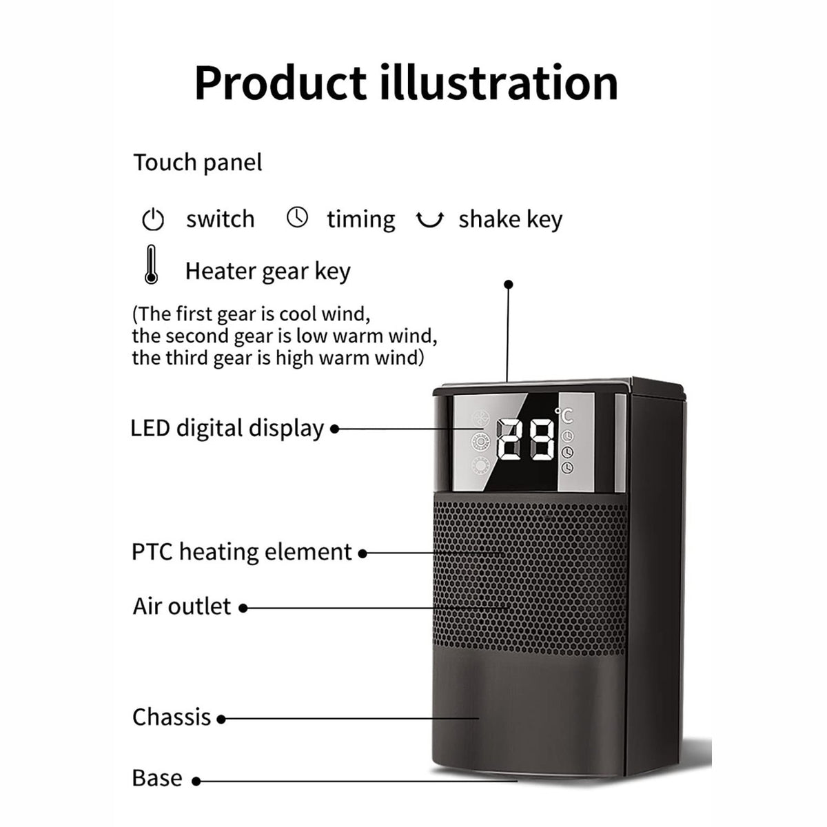 1000W Fan Heater, 3 Modes 60° Oscillating Ceramic Electric Heater, 12 Hour Timer, Portable Heater, PTC Ceramic Heater, Energy Saving ECO Mode Overheating and Tip Over Protection,Black Double the