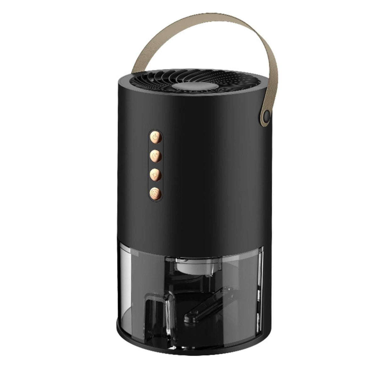 Bnf® Transparent Reservoir Portable Dehumidifier Compact Upright Cylindrical Dehumidifier Matte Finish Moisture Remover Carry Strap, Black, Jp