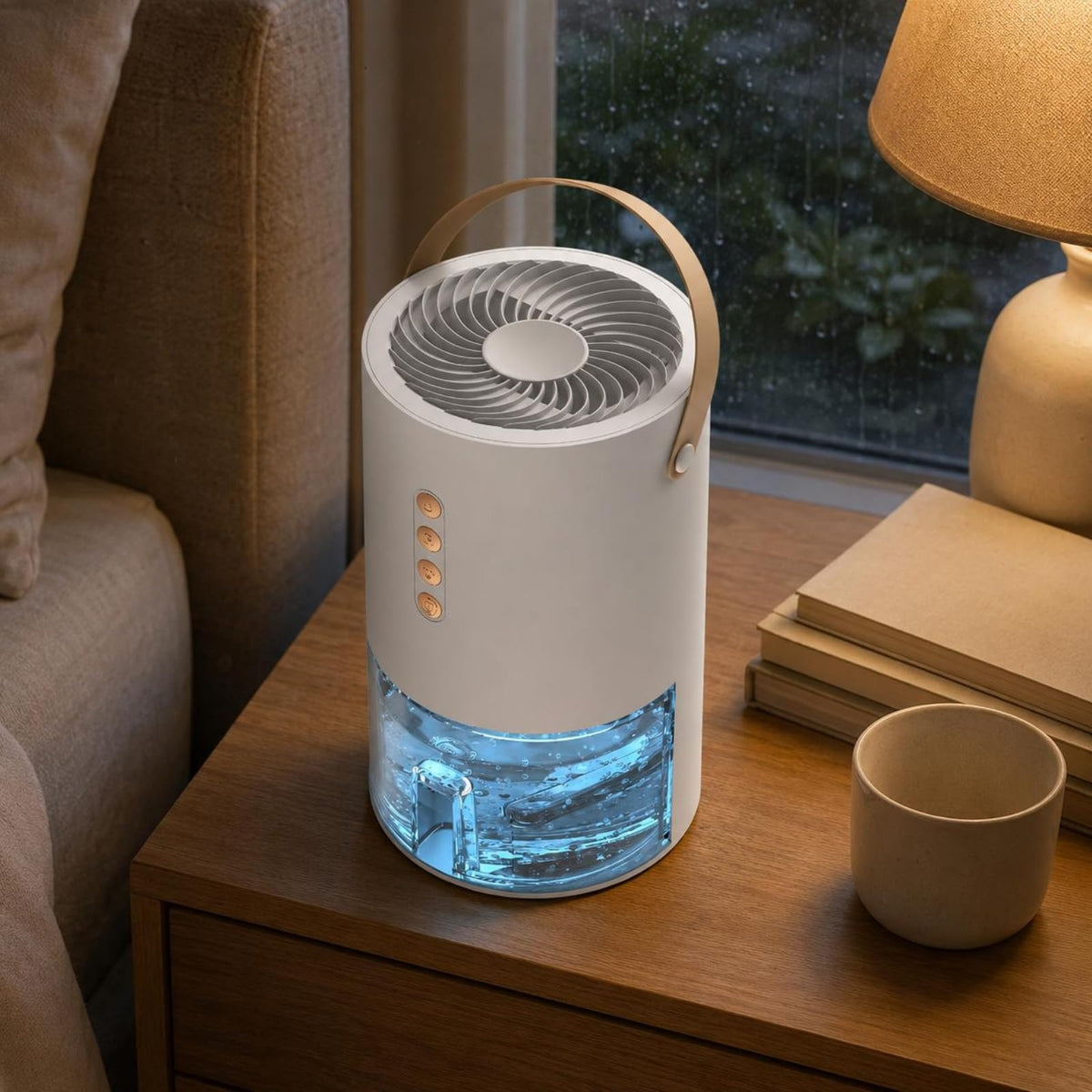 Bnf® Transparent Reservoir Portable Dehumidifier Compact Upright Cylindrical Dehumidifier Matte Finish Moisture Remover Carry Strap, Black, Jp
