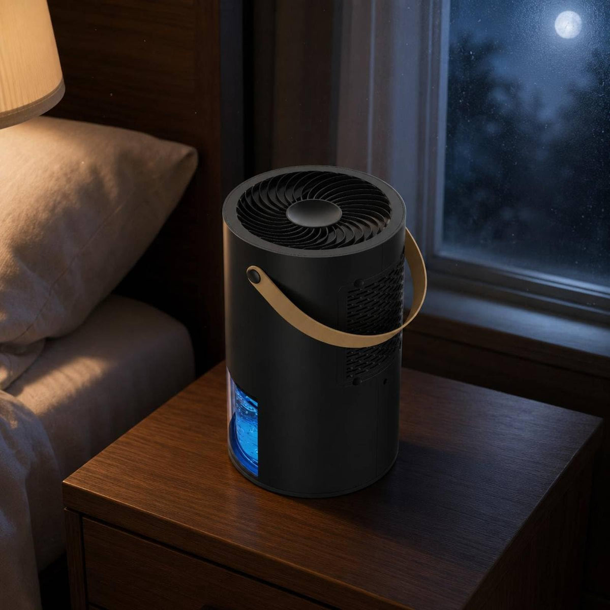 Bnf® Transparent Reservoir Portable Dehumidifier Compact Upright Cylindrical Dehumidifier Matte Finish Moisture Remover Carry Strap, Black, Jp