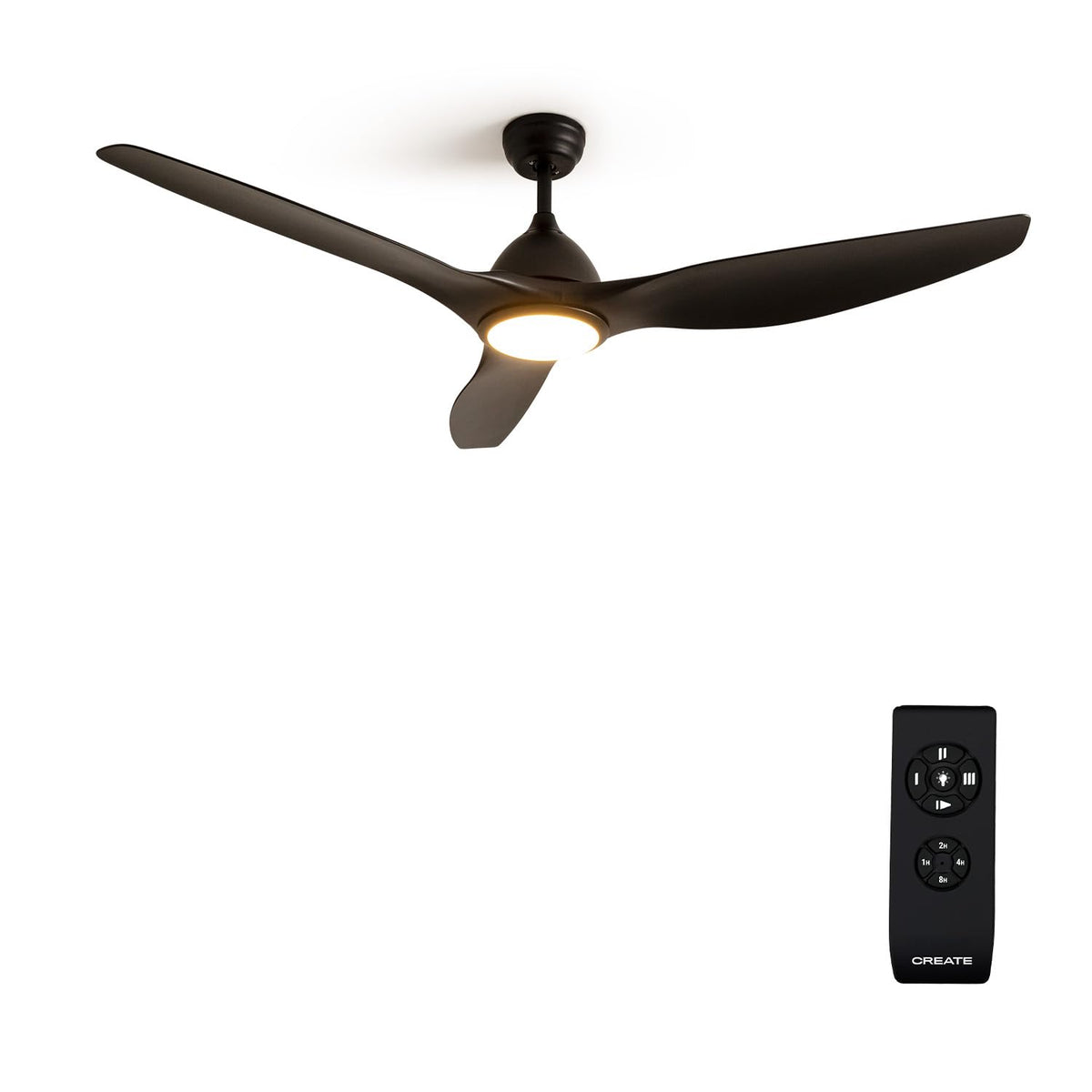 CREATE / WINDSAIL/Ceiling fan with light and remote control black / 90W, Ø163 cm, quiet, 3 speeds, timer, AC motor