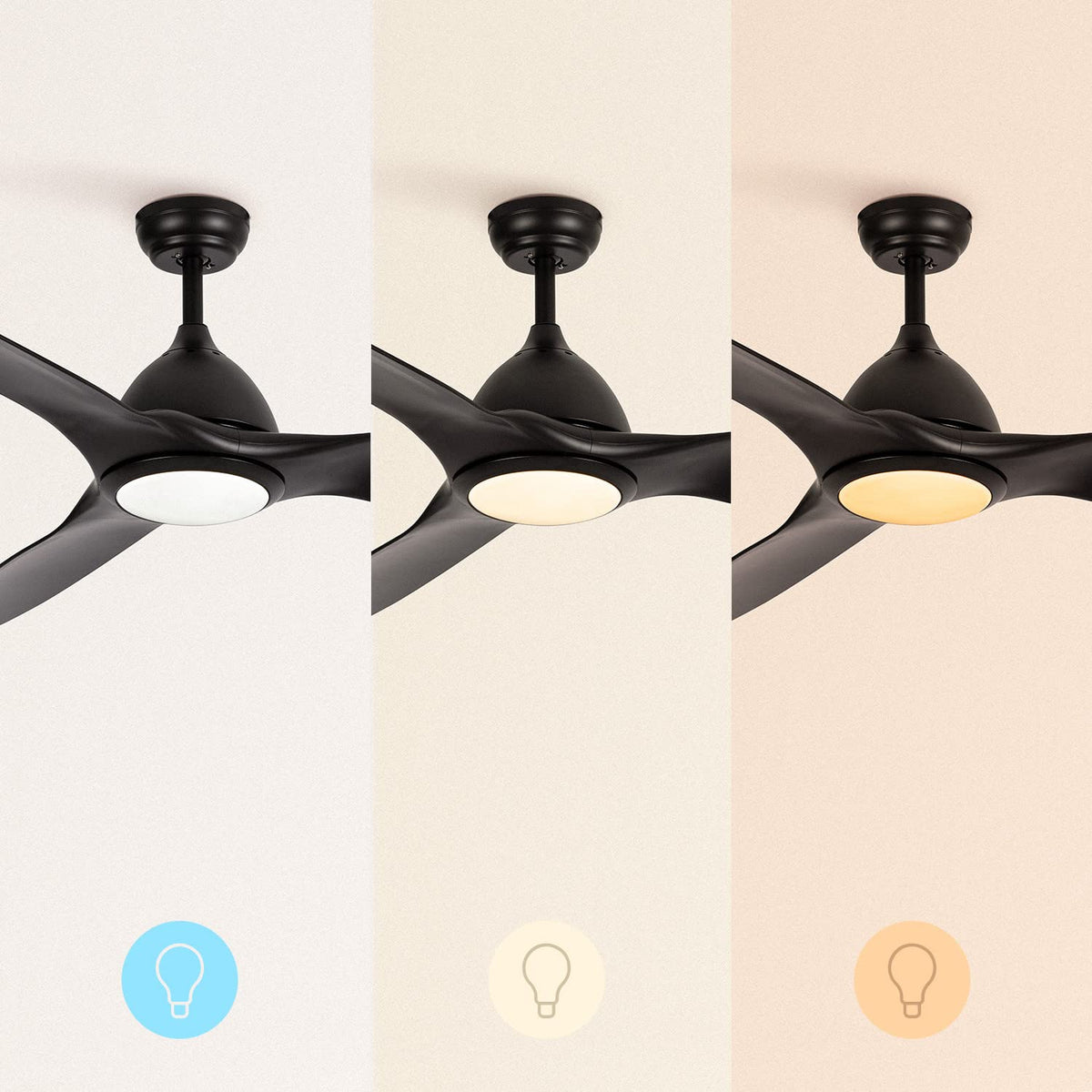CREATE / WINDSAIL/Ceiling fan with light and remote control black / 90W, Ø163 cm, quiet, 3 speeds, timer, AC motor