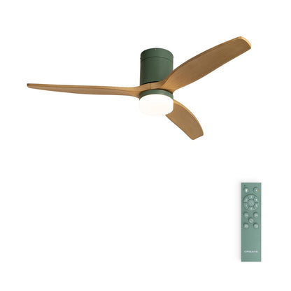CREATE Windcalm M/Ceiling Fan ABS with Lighting Sage Green Light Wood Wing Look with Remote Control / 40 W, Quiet, Diameter 132 cm, 3 LED Temperatures, Timer, Summer/Winter Operation