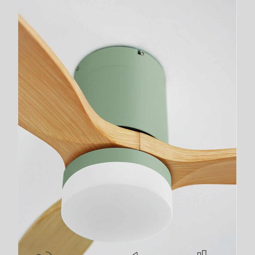 CREATE Windcalm M/Ceiling Fan ABS with Lighting Sage Green Light Wood Wing Look with Remote Control / 40 W, Quiet, Diameter 132 cm, 3 LED Temperatures, Timer, Summer/Winter Operation